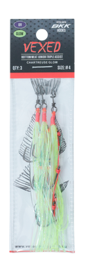 Vexed Bottom Meat Junior Triple Assist Hooks Chartreuse Glow (Assorted Hook Sizes)