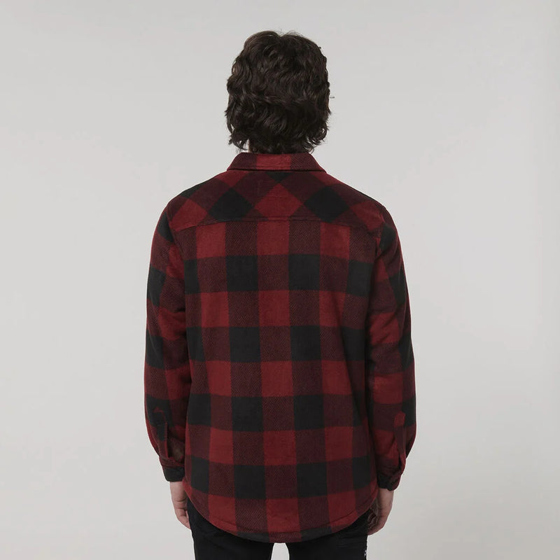Hard Yakka Men's Legends Sherpa Flannelette Long Sleeve Shirt with Free Beanie - Burgundy