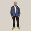 Hard Yakka Quilted Flannelette Hooded Shacket - Deep Blue
