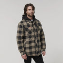 Hard Yakka Men's Quilted Flannel Hooded Shacket - Iron Bark