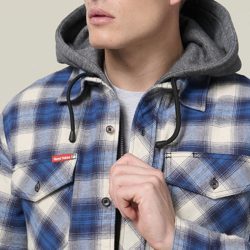 Hard Yakka Men's Quilted Flannel Hooded Shacket - Urban Surf