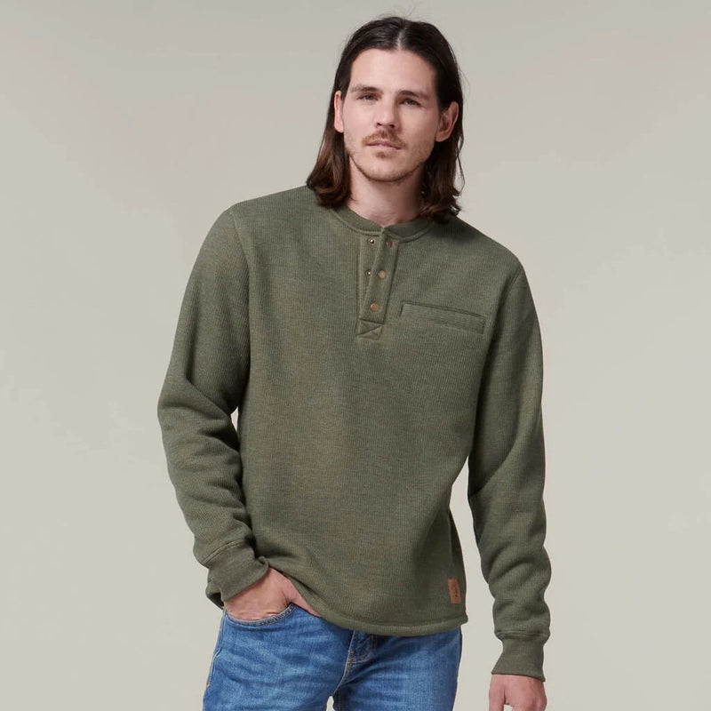 Hard Yakka Men's Sherpa Henley Jumper - Beetle