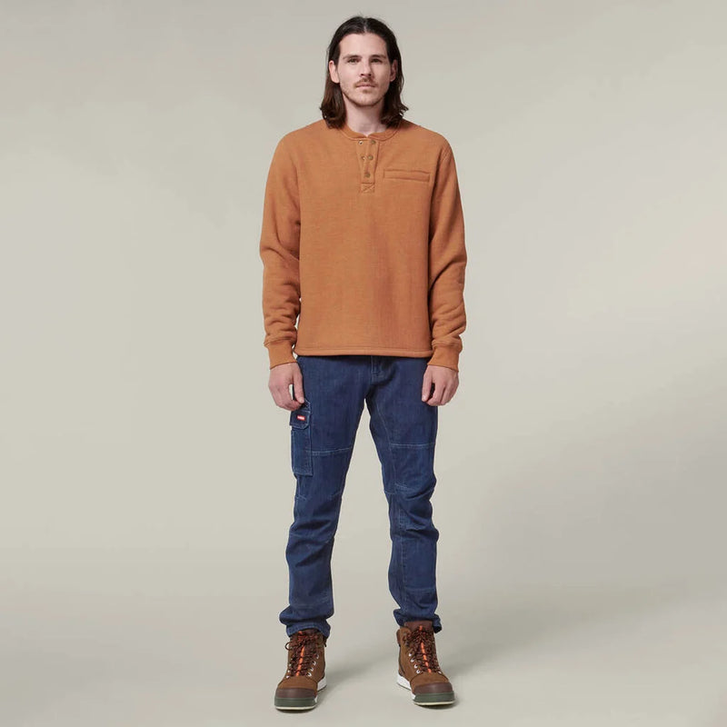 Hard Yakka Men's Sherpa Henley Jumper - Walnut