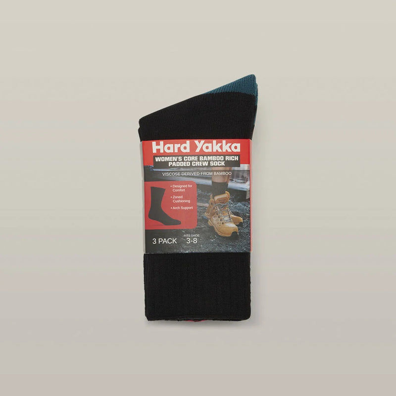 Hard Yakka Womens Core Bamboo Rich Padded Crew Socks (3 Pack)