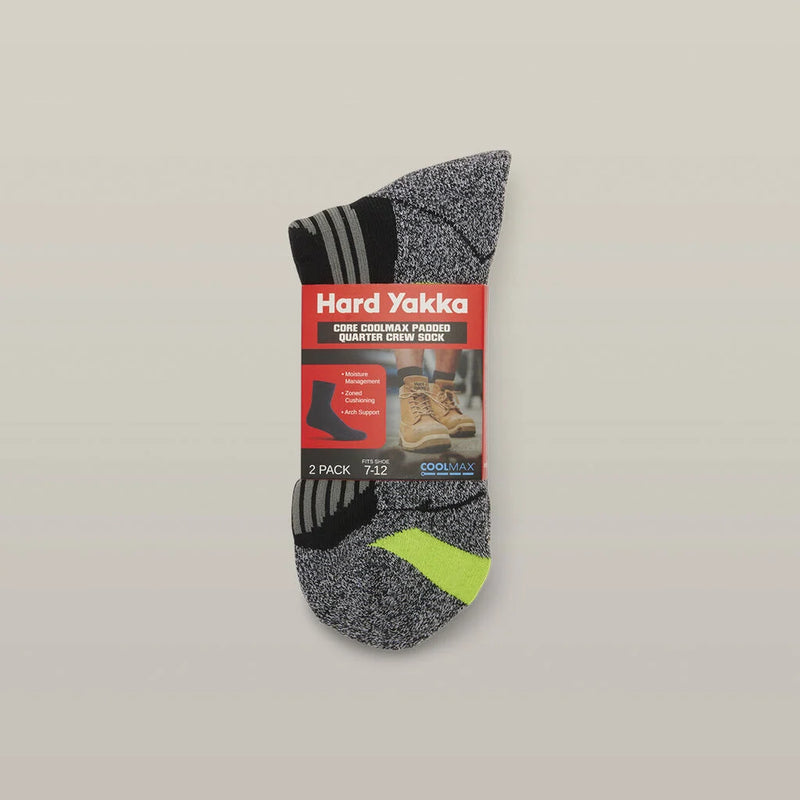 Hard Yakka Mens Core Coolmax Padded Quarter Crew Socks (2 Pack)