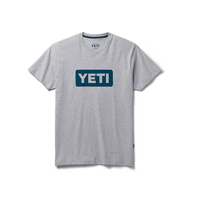 Yeti Premium Logo Badge Short Sleeve T-Shirt - Gray with Navy Logo