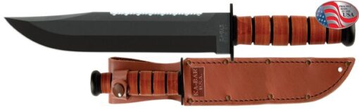 Ka-Bar Big Brother Fighting / Utility Knife 9-3/8″ Plain and Serrated Blade Leather Handles with Leather Sheath - Brown (KB2217)
