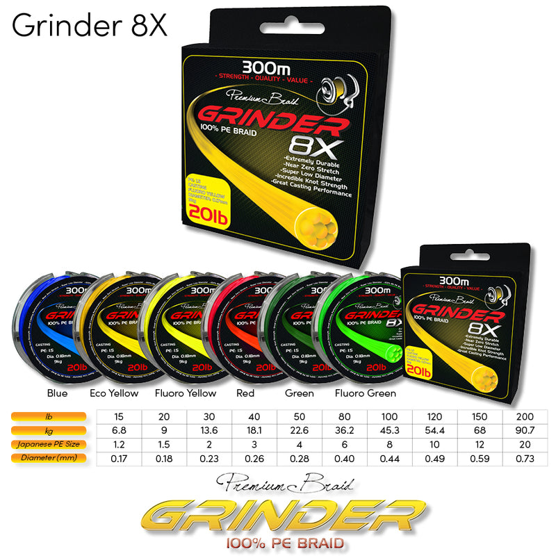 Grinder 8x Braid 20lb PE1.5 (300m) - Red (Exclusive to Getaway Outdoors Balcatta)