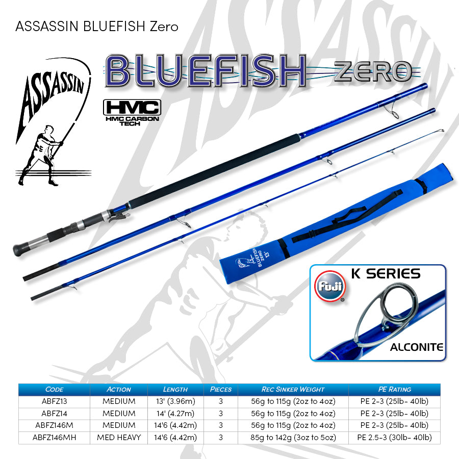 Bluefish Razor Edition Assassin Bluefish Zero Rod 12ft 3pce Long Butt Spin ABZ12LB-3