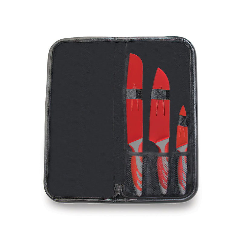 Campfire 3 Piece Knife Set with Pouch - Stainless Steel/Red