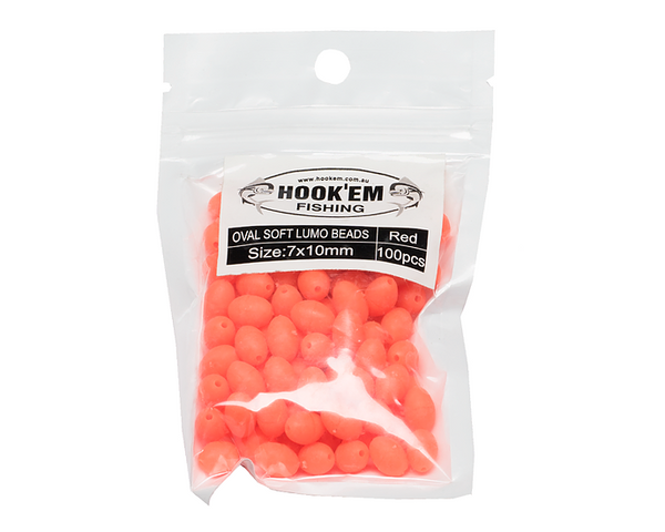 Hookem Red Lumo Soft Beads 7x10mm