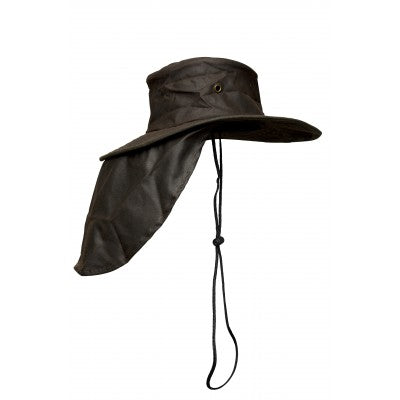 Burke &amp; Wills Flinders Oilskin Hat with Flap (Medium/Large) - Brown