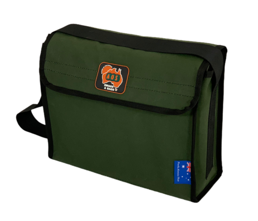 AOS Australian Made Canvas Tool Bag Crib Bag Shoulder Bag Triple Layer Heavy Duty Base Standard - Green