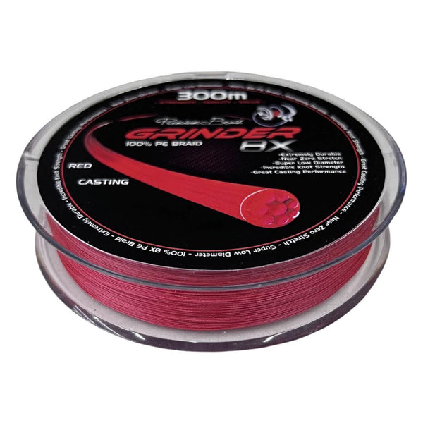 Grinder 8x Braid 50lb PE4 (300m) - Red (Exclusive to Getaway Outdoors Balcatta)
