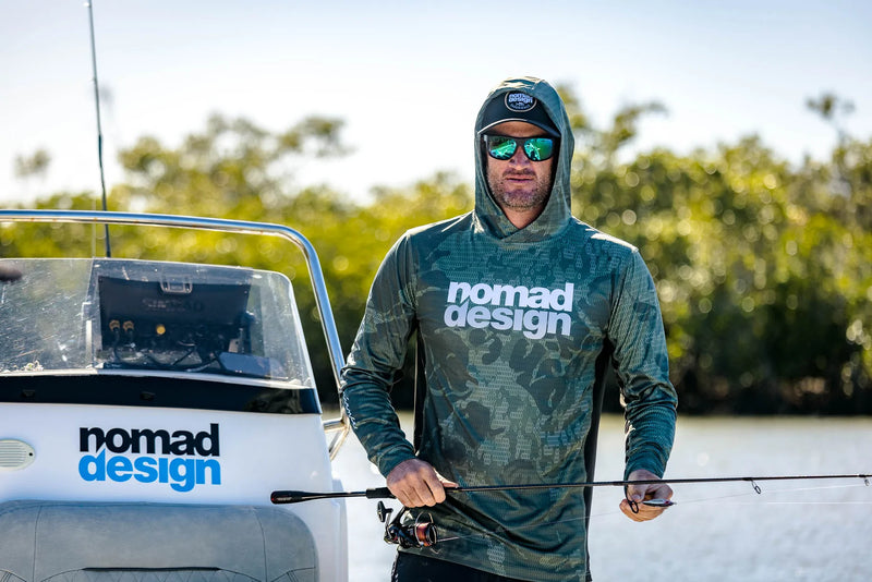 Nomad Tech Fishing Shirt Hooded - Khaki Camo Splice