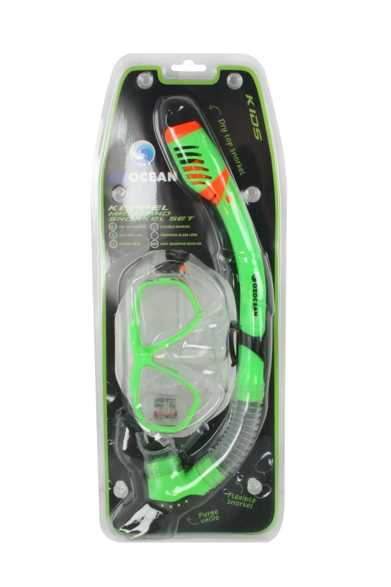OzOcean Keppel Kids Mask and Snorkel Set - Bright Green