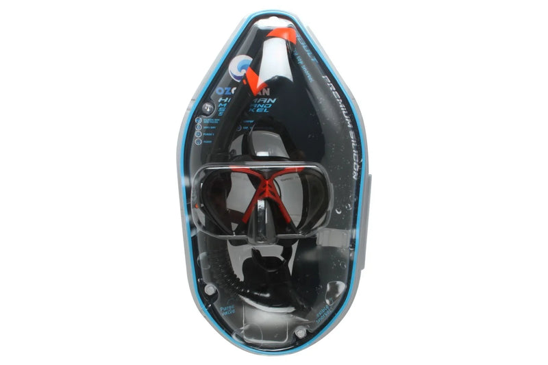 OzOcean Hayman Adult Mask and Snorkel Set - Black/Red