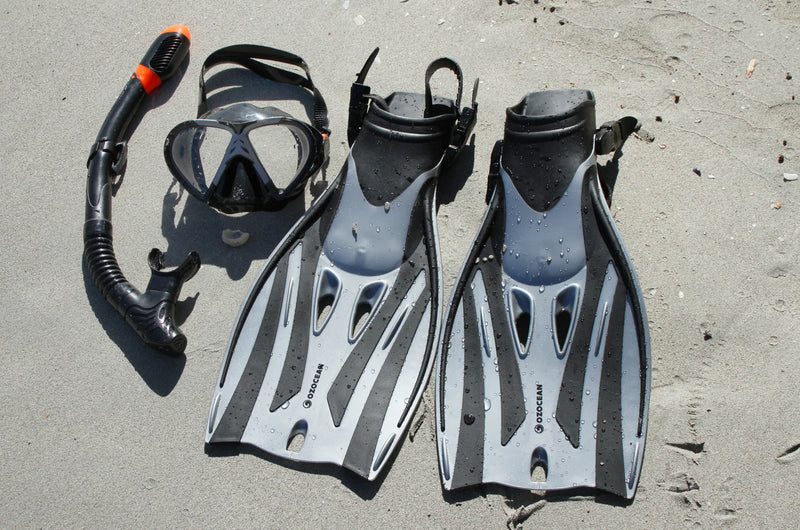 OzOcean Rotto Adult Mask, Fin and Snorkel Set - Black/Grey (S/M)