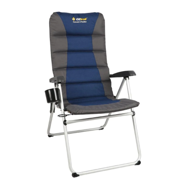 OZtrail Cascade 5 Position Recliner Camp Chair - Blue/Grey