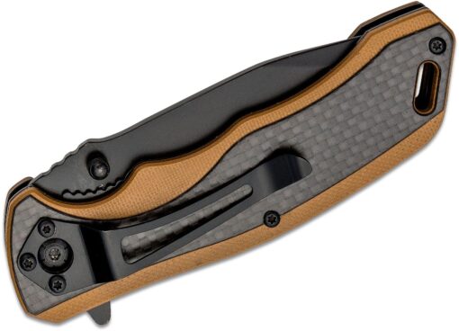 Schrade Ultra-Glide Flipper Knife 3.3″ Black Oxide Clip Point Blade, Tan G10 and Carbon Fiber Handles – 1121082