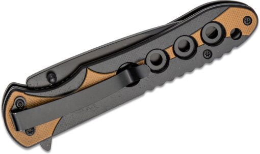 Schrade Ultra-Glide Flipper Folding Knife 3.5″ Black Oxide Drop Point Blade, Slim Tan/Black G10 Handles