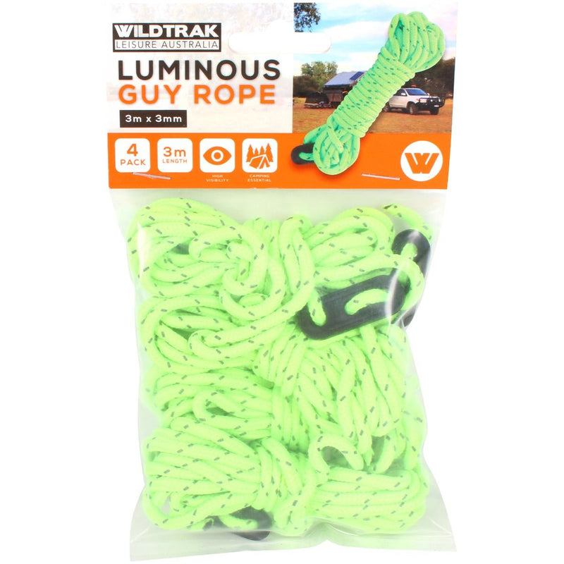 Wildtrak Luminous Guy Rope Kit with Glow In The Dark Runners - 4 Pack