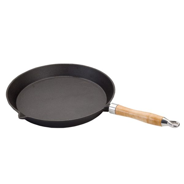 Wildtrak Cast Iron Fry Pan Griddle with Wood Folding Handle
