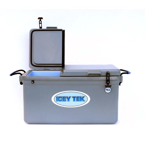 Icey Tek Long Ice Box Cooler - 70L Split Lid Right - Grey