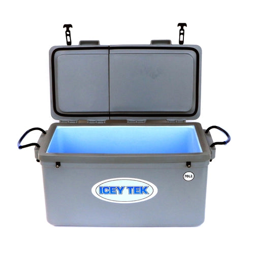 Icey Tek Long Ice Box Cooler - 70L Split Lid Right - Grey
