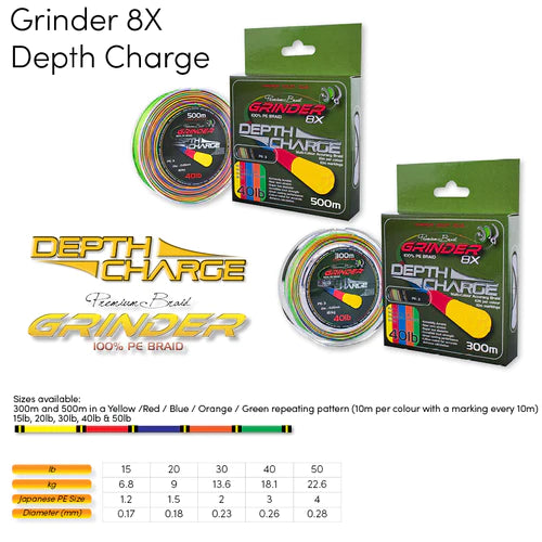 Grinder Depth Charge Braid 80lb - Multi Colour (300m)
