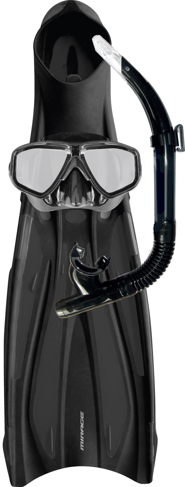 Mirage Barracuda Silicone Mask, Snorkel & Fin Set -Black - XL (Adult)
