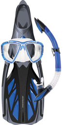 Mirage Adult Platinum Silicone Mask, Snorkel &amp; Fin Set (XX-Large) - Blue