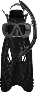 Mirage Adult Rayzor Gold Silicone Mask, Snorkel & Fin Set (Small/Medium) - Black