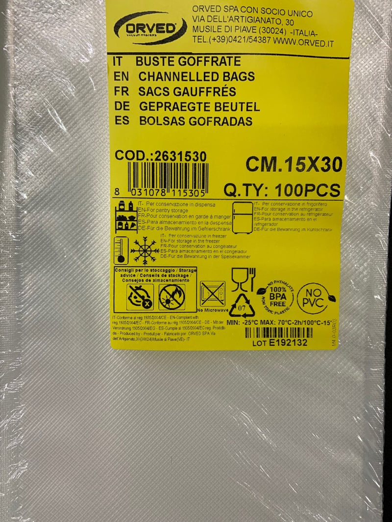 Orved Vacuum Sealer Bags Pre Cut 15x30cm 100 Pack